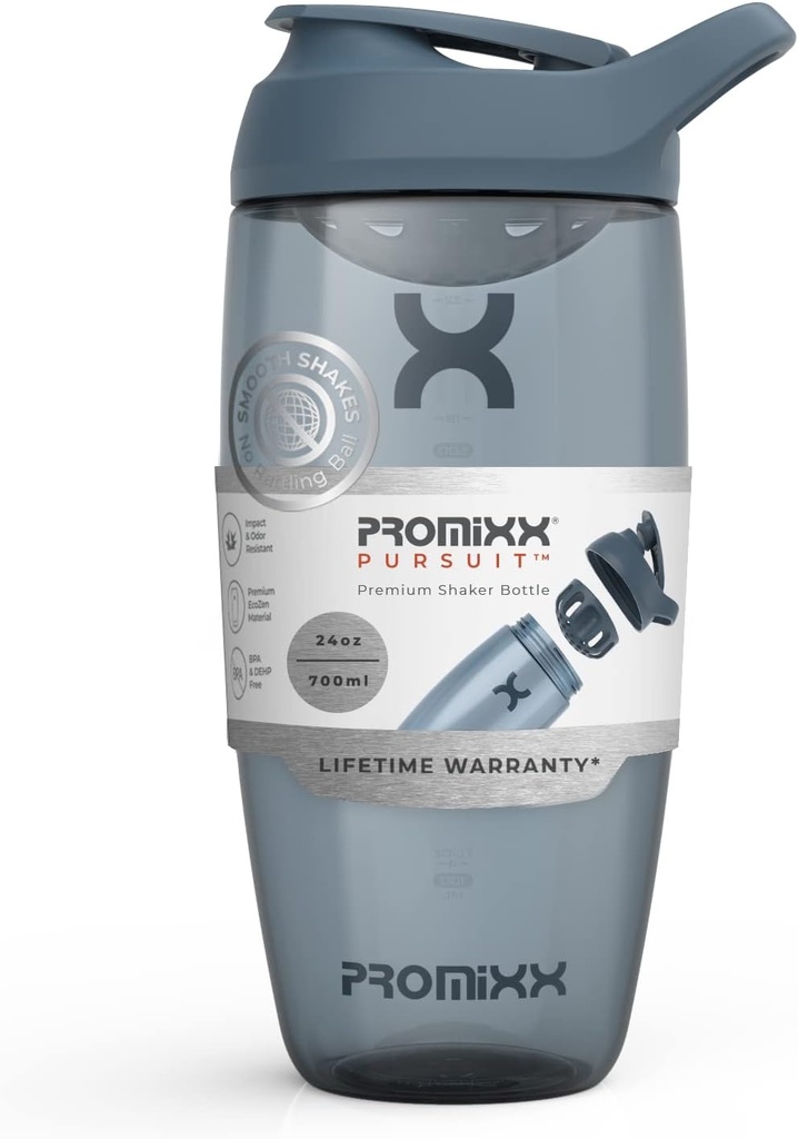 Promixx Pursuit μπιμπερό πρωτεΐνης Shakeer (24 oz) – Silent No-Ball Mixer, Leak-Proof Lid, BPA/BPS & Phthalate-Free ECOZEN – Easy-Clean Shakeer Cup for Protein Shakes, Pre & Post-Workout Smoothies