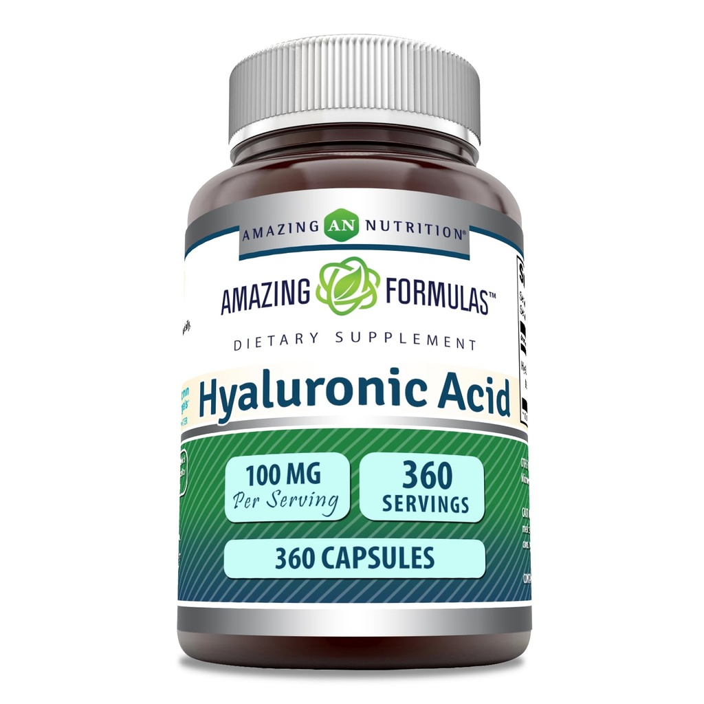 Amazing Formulas Hyaluronic Acid 100 Mg Supplement | Capsules | Non-GMO | Gluten-Free | Made in USA (1 Pack, 360 Count)