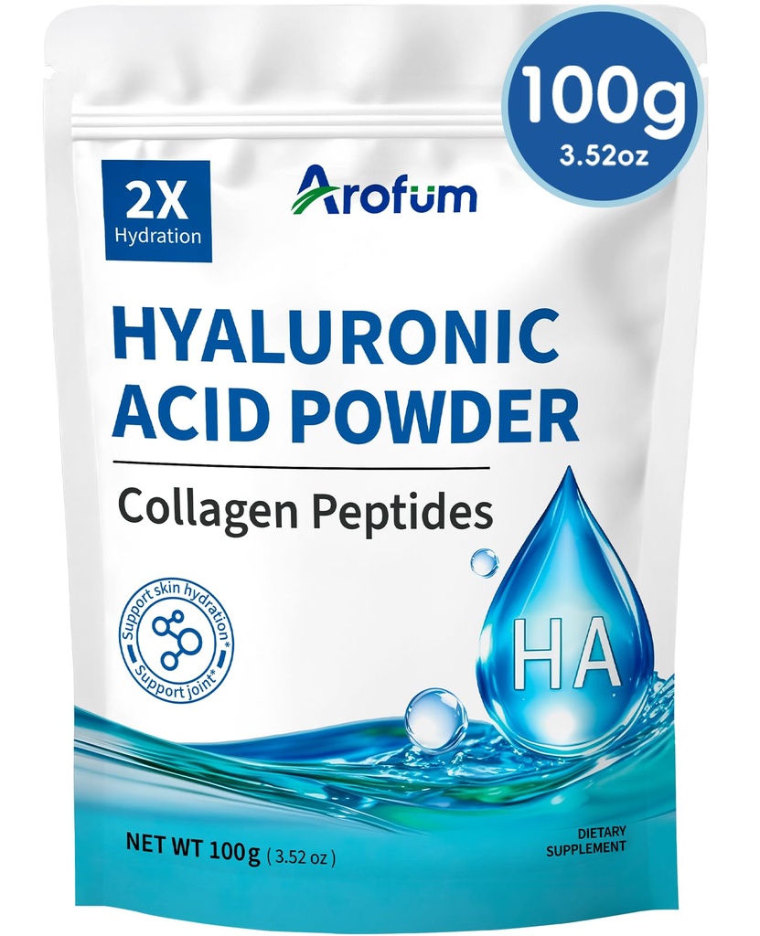 Hyaluronic Acid Powder, with Collagen Peptides – DIY Hydrating Serum & Skincare Ingredient, Clean Formula, Gluten-Free, No Preservatives – 100g / 3.52oz