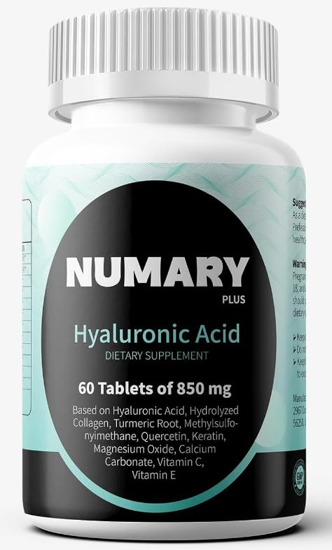 850mg Hyaluronic Acid with Hydrolyzed Collagen, Turmeric, MSM, Vitamin C, 60 Tablets, 2 Month Supply