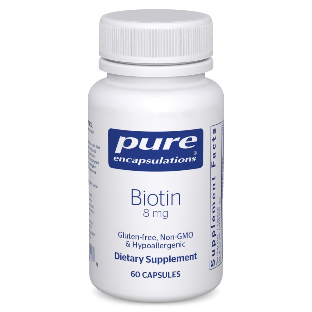 Καθαρές ενθυλακώσεις Biotin 8 mg - B Συμπλήρωμα βιταμίνης για την ενίσχυση της ανακούφισης από το στρες, τα μαλλιά, το δέρμα και την ενίσχυση των νυχιών, του μεταβολισμού, της υδατανθράκωσης και του νευρικού συστήματος* - με Premium Biotin - 60 κάψουλες