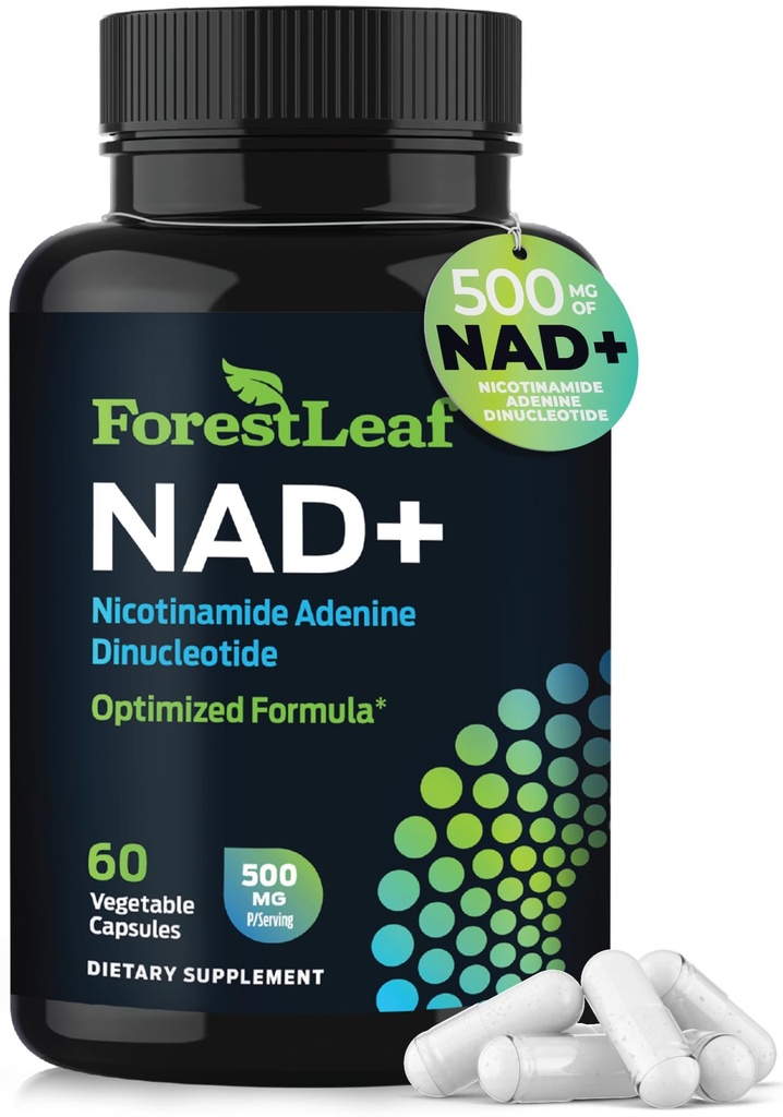 NAD+ Supplement - 500mg of Pure NAD Plus for Energy, Focus, Skin & Anti-Aging Support - Gluten Free Non-GMO NAD Supplements for Women & Men (60 Count, NAD +)