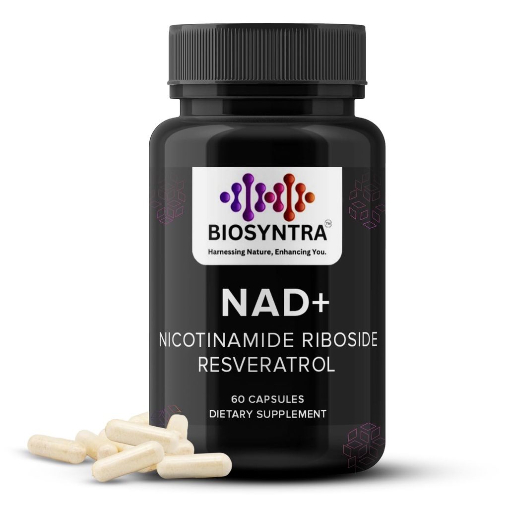 NAD+ Supplement 900mg – Nicotinamide Riboside with Resveratrol – Pure Anti-Aging Supplement for Cellular Energy, Longevity & Vitality – 3rd Party Tested, Non-GMO, Gluten-Free, 60 Capsules