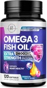 Ωμέγα 3 Fish Oil Συμπληρώματα 2400mg - Triple Strength Omega 3 Λιπαρά Οξέα, Natural Heart Health Brain & Joint Support - Λιπαρά Οξέα με EPA & DHA - Wild Caught Fish Oil Συμπλήρωμα - 120 Softgels