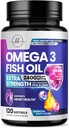 Ωμέγα 3 Fish Oil Συμπληρώματα 2400mg - Triple Strength Omega 3 Λιπαρά Οξέα, Natural Heart Health Brain & Joint Support - Λιπαρά Οξέα με EPA & DHA - Wild Caught Fish Oil Συμπλήρωμα - 120 Softgels