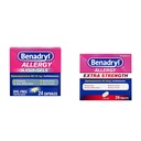 Benadryl Liqui-Gels Antihistamine Allergy Medicine & Cold Relief, Dye Free, 24 ct & Extra Strength Allergy Relief, 50mg Diphenhydramine Tablets - 24ct