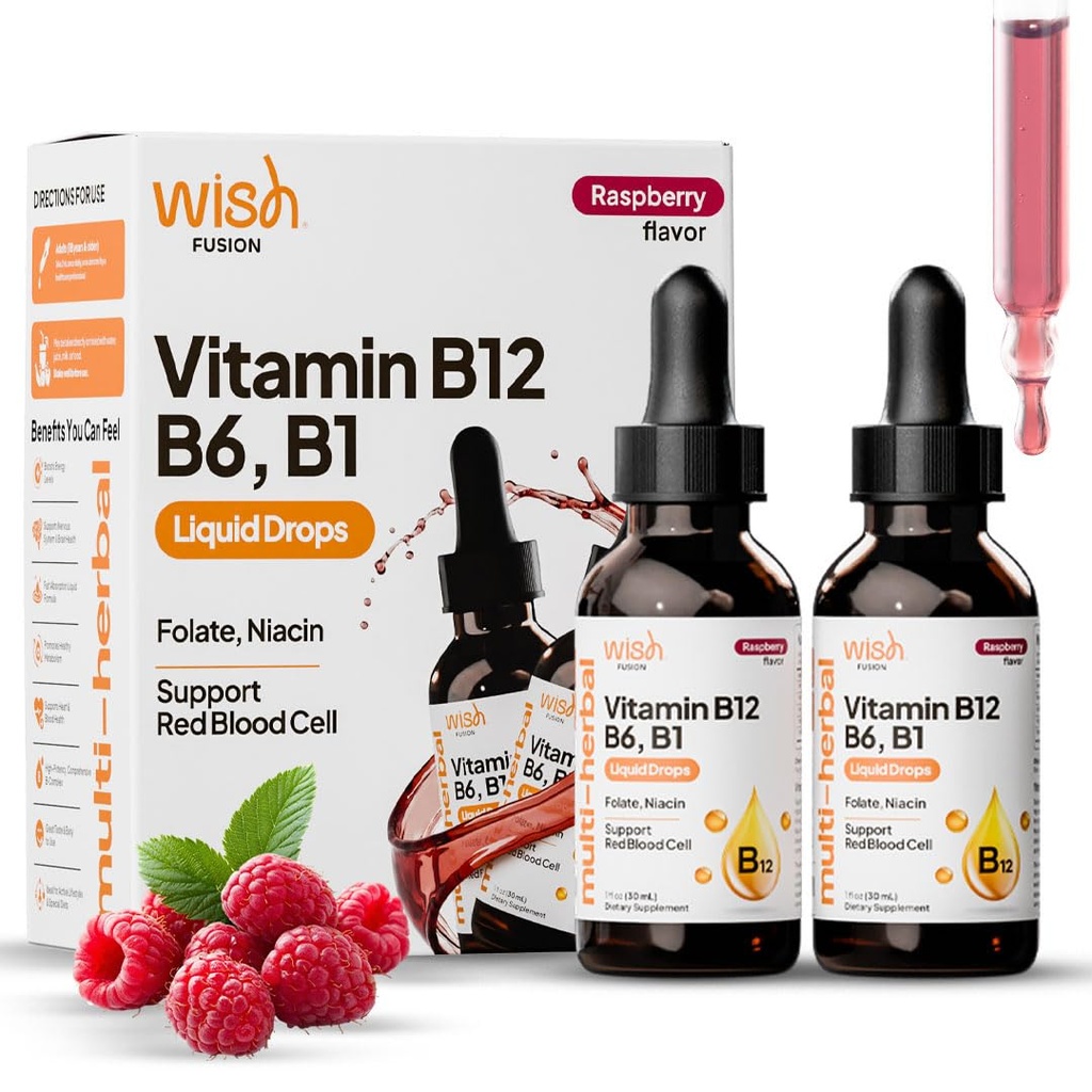 Vitamin B12 Liquid Drops 5000mcg, Liquid B12 Sublingual Drops & B12 Methylcobalamin for Women & Men Vitamin B Complex Energy Boost, Focus & Mood, Brain Health Support, 30ml x 2 Pack