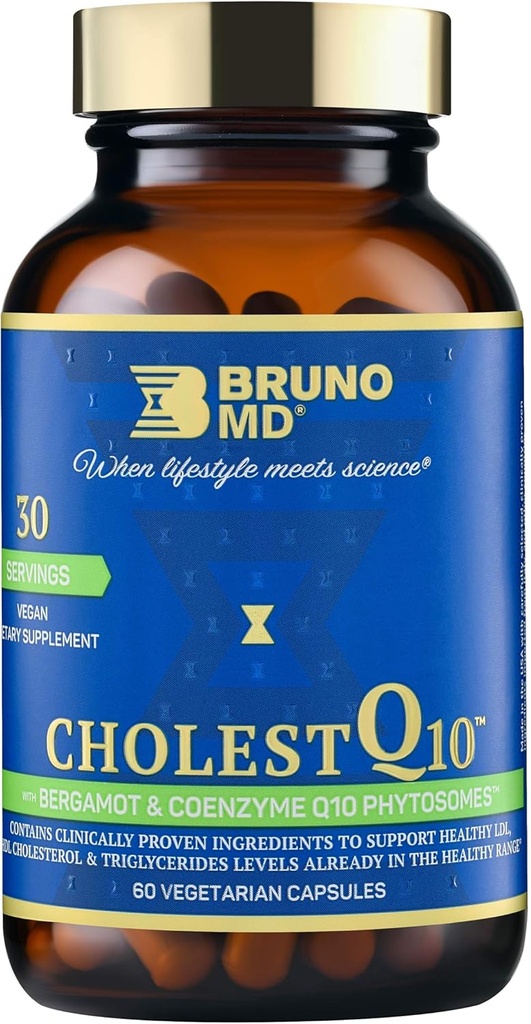 CholestQ10 συμπλήρωμα, Υποστηρίζει HDL Χοληστερόλη & Τριγλυκερίδια επίπεδα ήδη εντός του φυσιολογικού εύρους, με κουρκουμίνη, κλινικά αποδεδειγμένα συστατικά, φυσικό Cynara Cardunculus, 60 κάψουλες