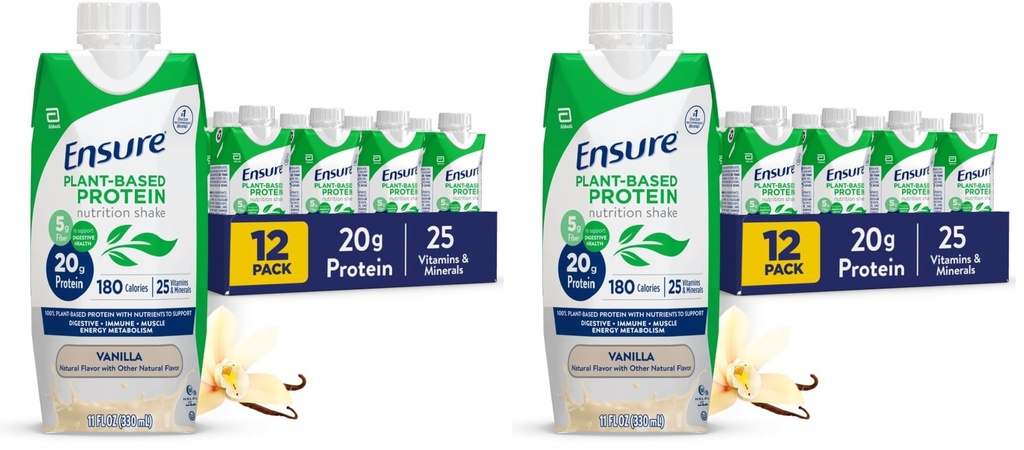 Ensure Plant-Based Vegan Protein Vanilla Nutrition Shake I Gluten-Free I Dairy-Free-I Soy-Free Bottled Liquid Shake-I,(Pack of 24)