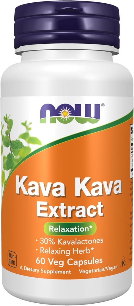 NOW Συμπληρώματα, Kava Kava Extract 250 mg, 30% Kavalactones, Βότανο Relaxation Blend*, 60 κάψουλες Veg
