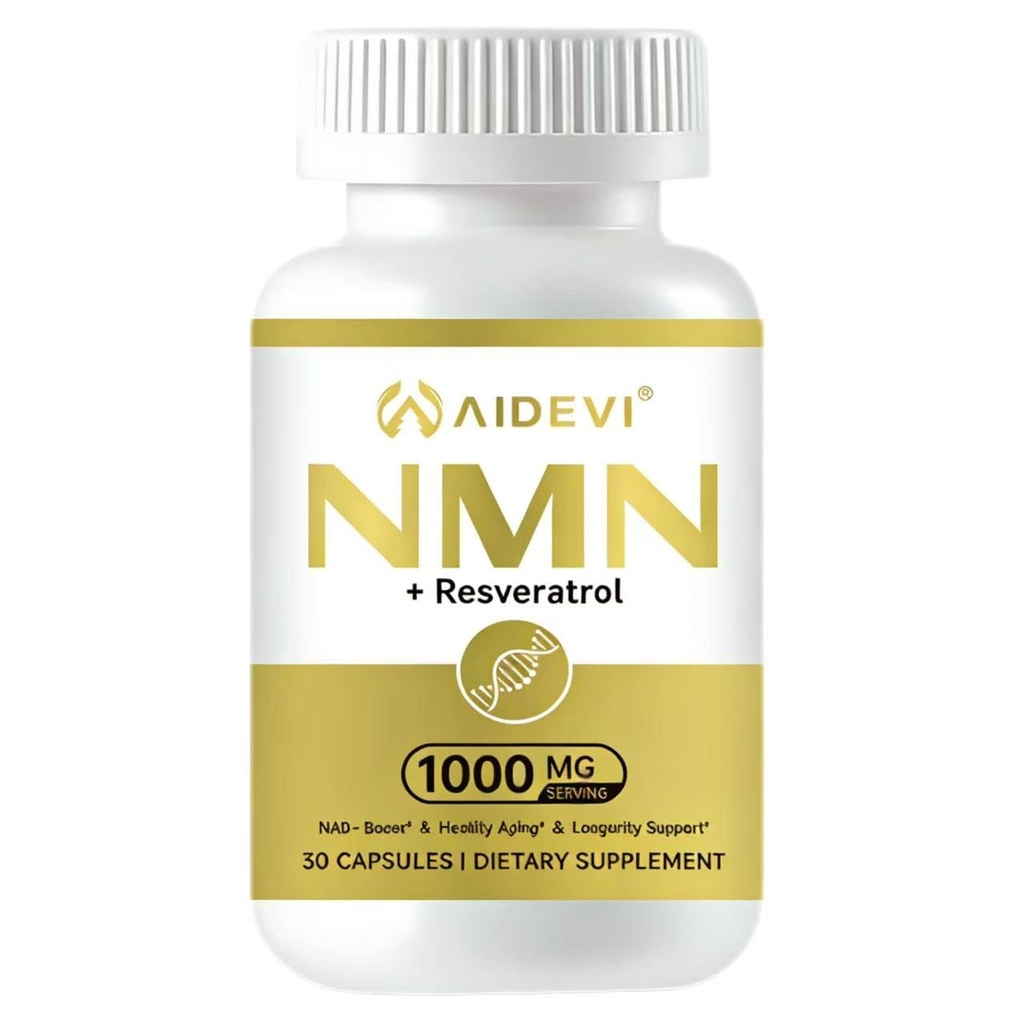 NMN Resveratrol Supplement, 1000mg, 99% Purity, NAD+ for Anti-Aging, DNA Repair, Cellular Energy and Immune Support, 30 Capsules