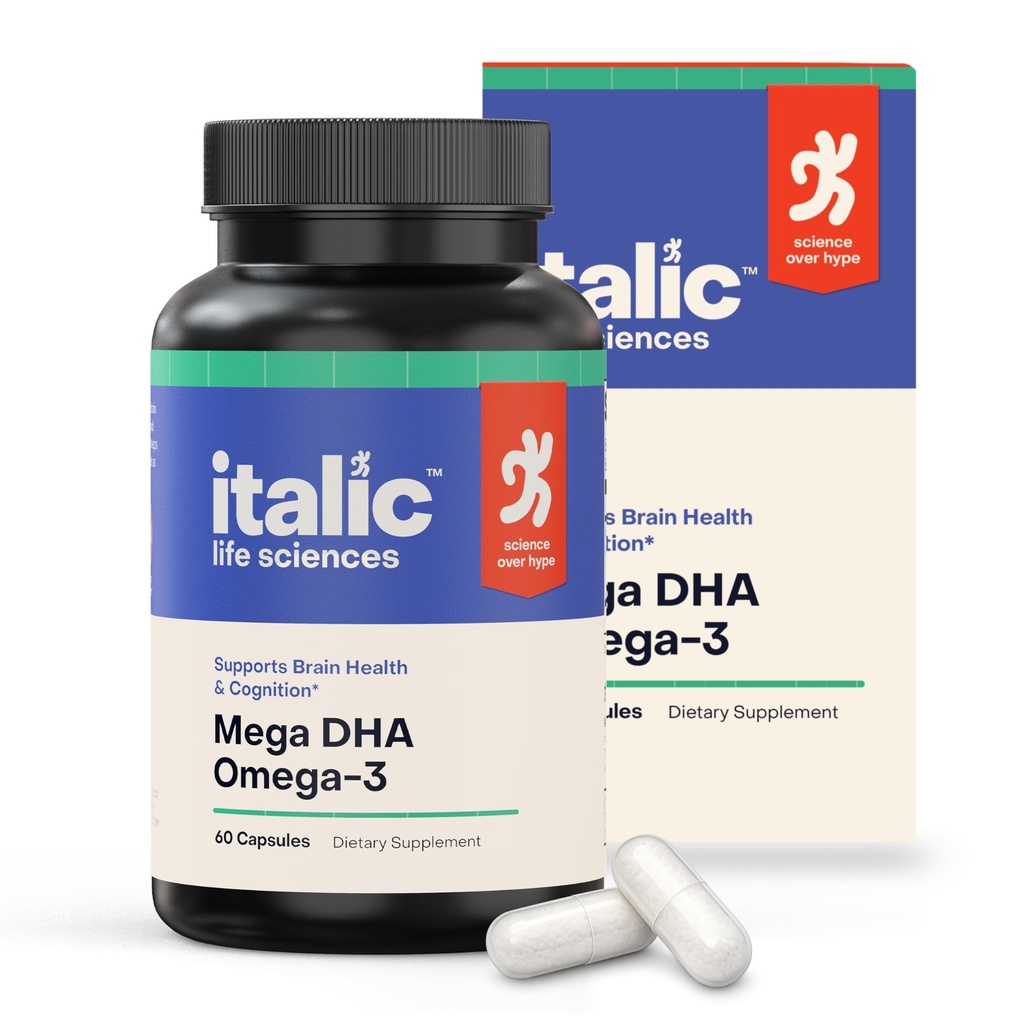 Mega DHA Omega-3 1300mg – 800mg DHA, 500mg EPA – Brain Health Supplement for Memory, Focus & Mental Clarity – High Potency Fish Oil – Non-GMO, Third-Party Tested – 60 Capsules