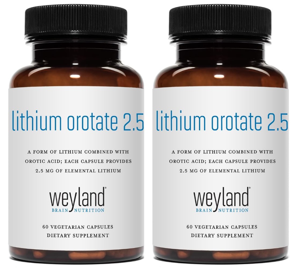 Lithium Orotate - 2.5mg of Elemental Lithium, 60 Vegetarian Capsules (Pack of 2)