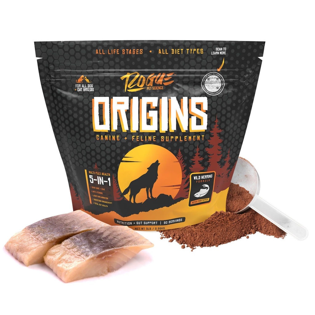 ROGUE PET SCIENCE Προέλευση 5-σε-1 συμπλήρωμα σκύλου - σε σκόνη τροφίμων Τόπερ w/Φυσικό Ωμέγα 3 ιχθυέλαιο - Υποστηρίζει υγιεινή πέψη, δέρμα, και το παλτό - βοηθά στη μείωση φαγούρα & κοινή φλεγμονή (5 lbs)