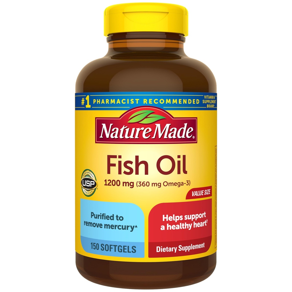 Nature Made Fish Oil Omega 3 Συμπληρώματα, 1200 mg Softgels, Ωμέγα 3 Fish Oil for Healthy Heart Support, 150 Softgels, 75 Ημέρα προσφοράς