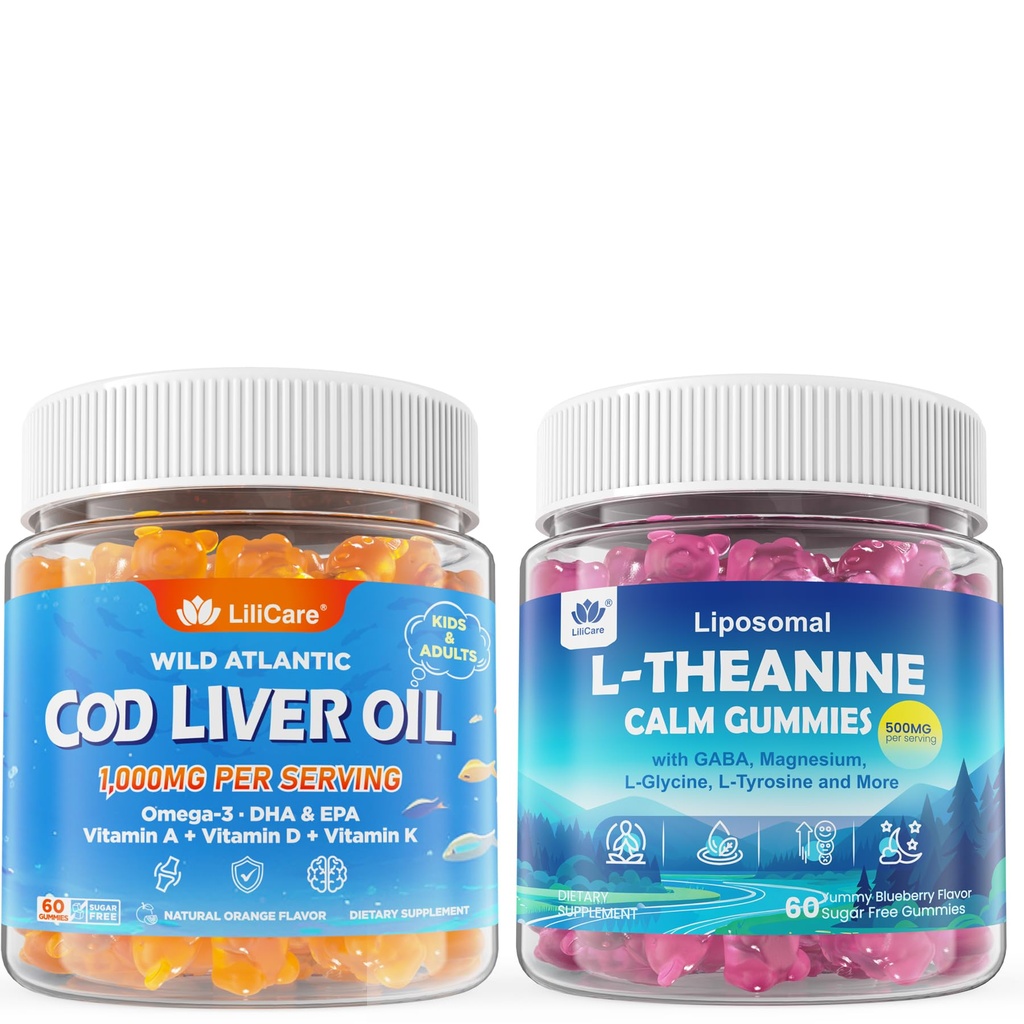 LILICARE Cod Liver Oil Gummies & Liposomal L Theanine 500mg Gummies