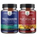 Bundle of Pure Vitamin B3 Niacinamide 500mg Capsules for Skin Health Detox & NAD Production Support and Icelandic Cod Liver Oil Softgels with Vitamin D3 & A for Heart Joint Brain & Immune Support