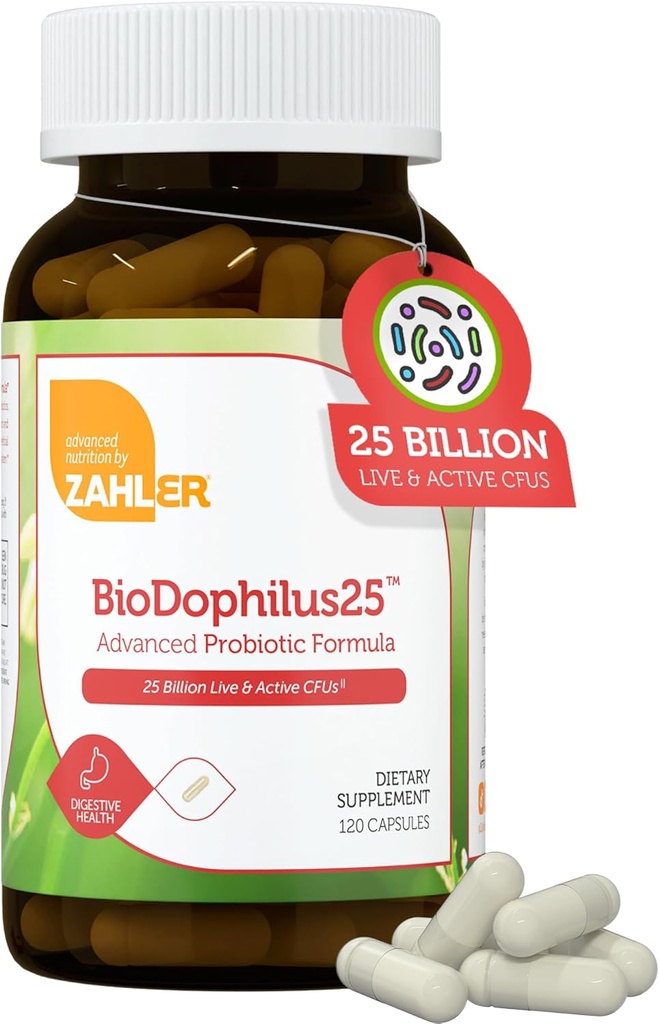 Zahler BioDophilus25, 25 δις CFU Probiotic + Prebiotic - 11 Strains Daily Probiotic Supplement - Kosher Probiotics for Women for Digestive Health, Probiotics for Men for Gut Health (120 Κάψουλες)