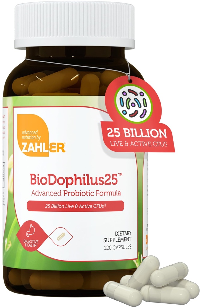 Zahler BioDophilus25, 25 δις CFU Probiotic + Prebiotic - 11 Strains Daily Probiotic Supplement - Kosher Probiotics for Women for Digestive Health, Probiotics for Men for Gut Health (120 Κάψουλες)