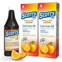 SCOTT'S EMULSION Original Cod Liver Oil, Omega 3 Fish Oil with Vitamin D Supplement for Immune, Brain and Growth Support, Orange Flavor, 6.5 Fl Oz Bottles, Kid-Friendly Taste, 2-Pack