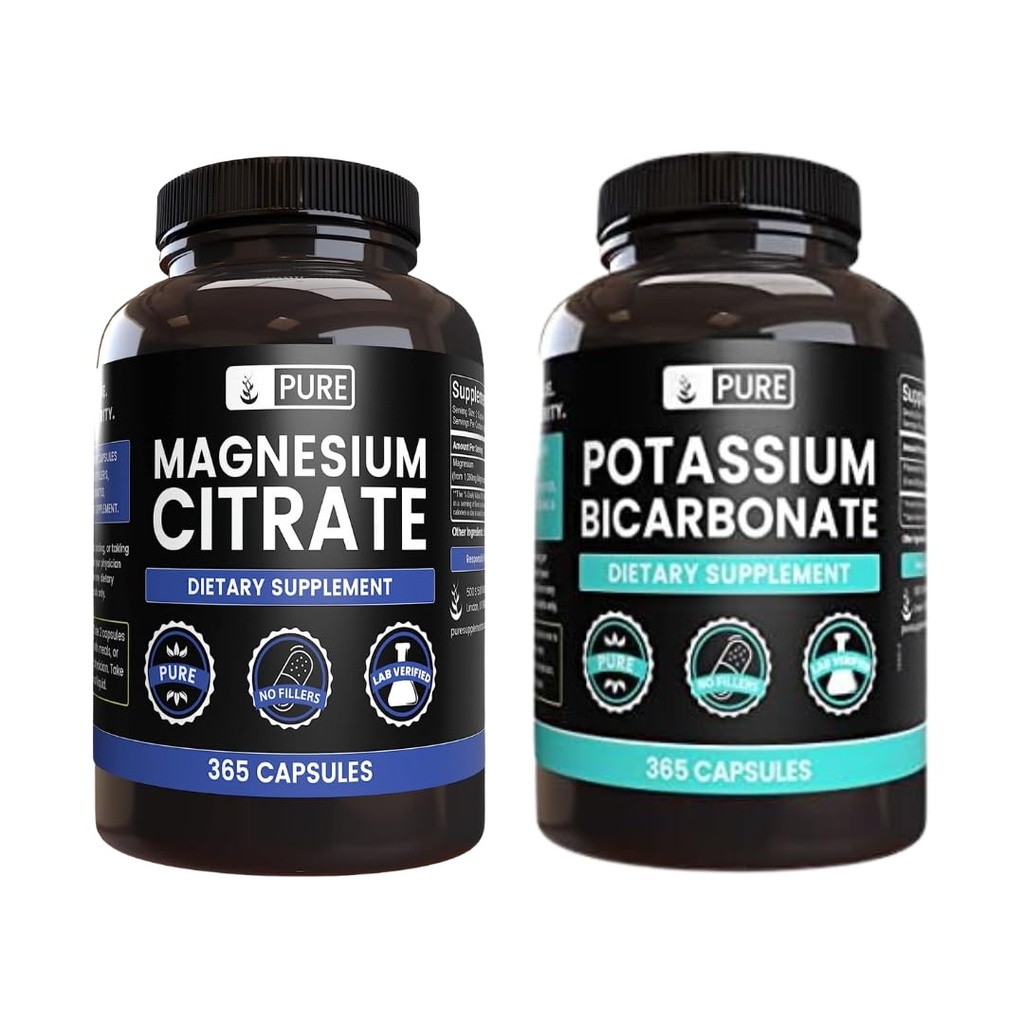 Pure Original Ingredients Potassium Bicarbonate and Magnesium Citrate Capsule Bundle, 365 Capsules Each, Always Pure, Lab Verified