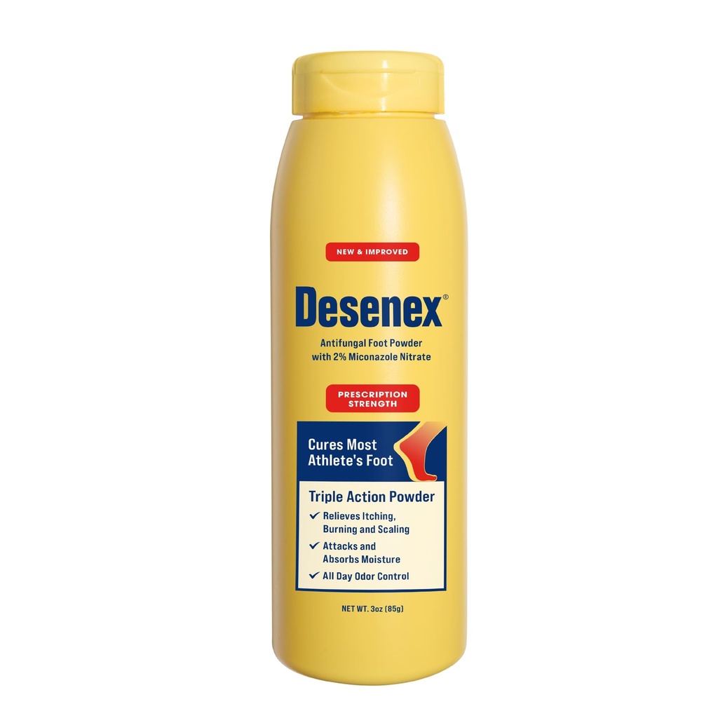 Desenex Anti-Fungal Foot Powder, Cures Most Athlete’s Foot, 2% Miconazole Nitrate, Helps Relieve Itching, Burning and Scaling, Attacks and Absorbs Moisture, 3oz Bottle