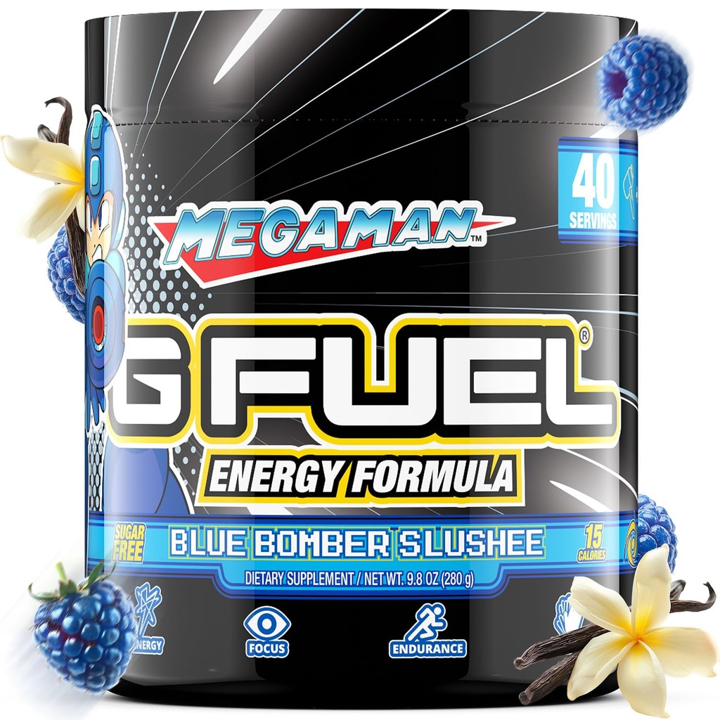 G Καύσιμα Megaman Energy Drink Powder, Προ προπόνηση Caffeine Mix για το παιχνίδι, Ζάχαρη Free Focus Amino, Βιταμίνη + Αντιοξειδωτικά, 9.9oz (Blue Slushee, 40 εξυπηρετούν)