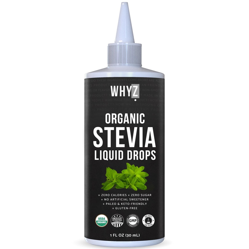 Organic Stevia Liquid Drops Zero Calorie Natural Sweetener for Coffee, Tea & Baking, Pure Stevia Extract, Keto Friendly, 1 fl oz, 228 Servings
