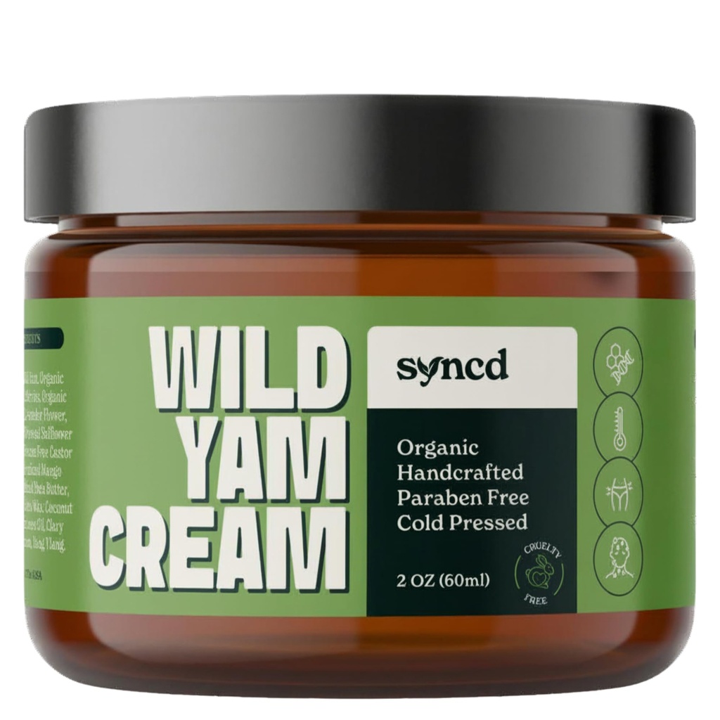 Syncd Wild Yam Cream - Hormone Balance & Menopause Relief - Organic Plant Derived Cream for Hot Flashes, Menstrual Cramps & Night Sweats - Australia Dr. Barbara O'Neill Recommended - Made In USA