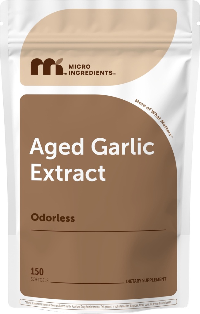 Micro Ingredients Odorless Garlic, 150 Softgels | 2 Years Aged Garlic Extract | Grown Allium Sativum Bulb | Natural Herbal Supplements | Non-GMO, Gluten Free