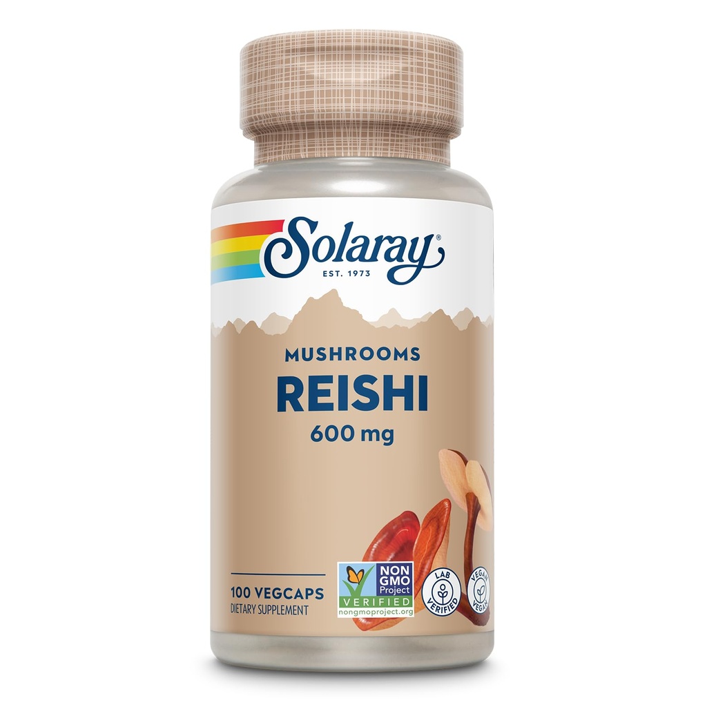 SOLARAY Reishi Mushroom 600mg - Κάψουλες Reishi Mushroom για την υποστήριξη του ανοσοποιητικού - Vegan, Εργαστήριο Επαληθευμένο - Εγγύηση επιστροφής χρημάτων 60 ημερών - 100 μερίδες, 100 VegCaps