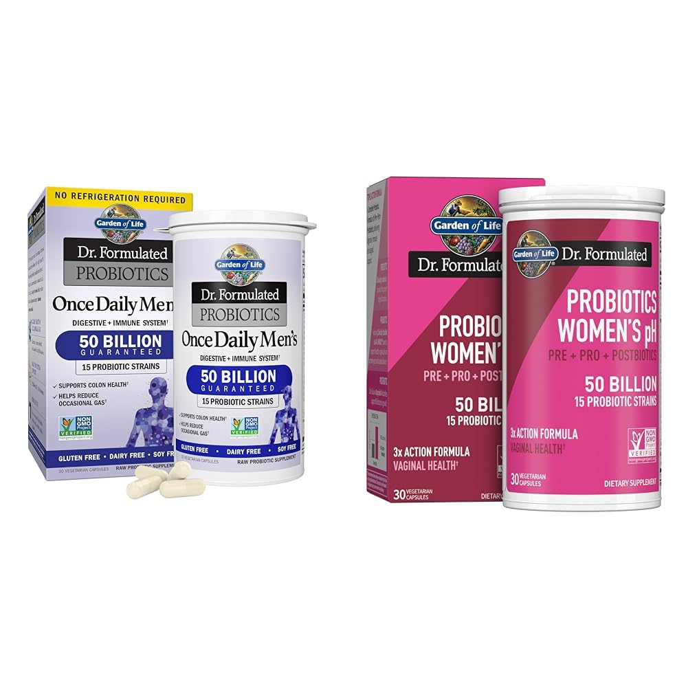 Garden of Life Probiotics for Men Dr Formulated 50 Billion CFU & Dr Formulated Once Daily 3-in-1 Complete Prebiotics, Postbiotics & Probiotics for Women, PRE + PRO + POSTBIOTIC Supplement