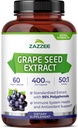 Zazzee High Strength Grape Seed 50:1 Extract, 60 Vegan Capsules, 95% Polyphenols, 400 mg per Capsule, 2 Month Supply, Antioxidant, Circulation & Blood Flow Support, Non-GMO, Made in the USA