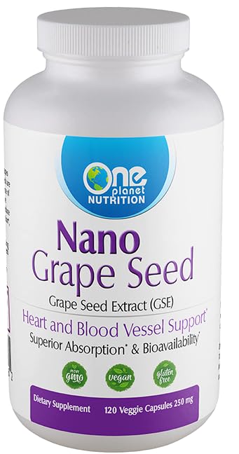 One Planet Nutrition Nano Grape Seed Extract 250 mg Capsules (120 Count), Nano for High Absorption, Supports Overall Health, Non-GMO, Vegan, Gluten-Free