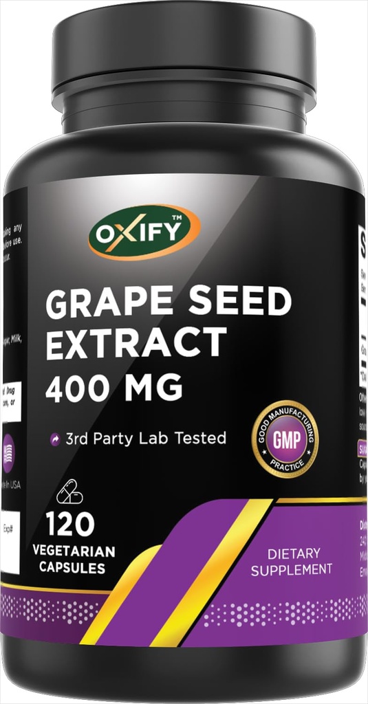 Oxify Grape Seed Extract 400 mg | 120 Vegetarian Capsules | Gluten-Free, Non-GMO | Supplement Made in USA