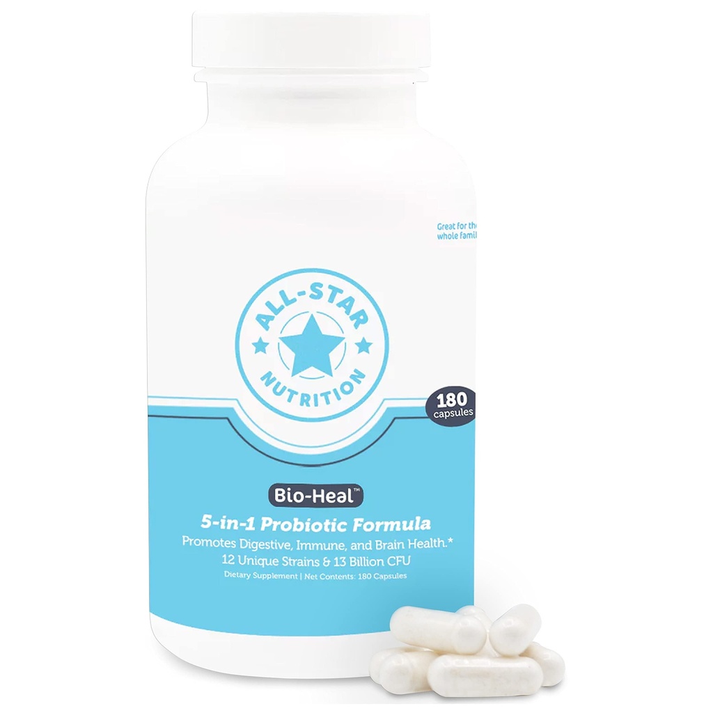 5-in-1 Bio-Heal® Probiotic Κάψουλες για παιδιά, άνδρες και γυναίκες - Καλύτερο συμπλήρωμα για εγκεφαλική λειτουργία, υγεία και δυσκοιλιότητα - Ράφι Σταθερό & Ενισχυμένο με Βιταμίνες, Ορυκτά & Πρεβιοτικά