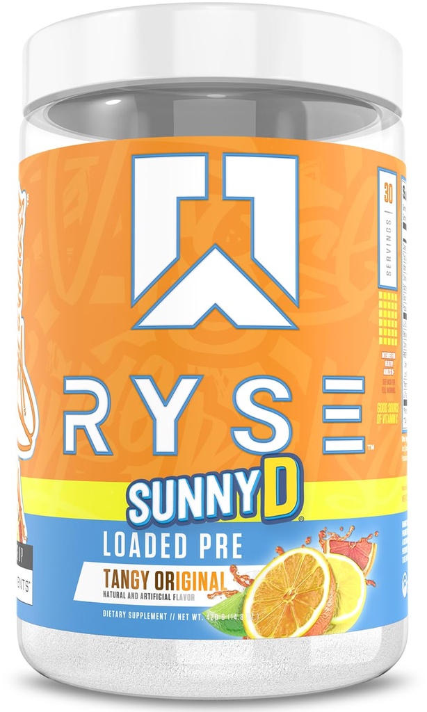 RYSE Loaded Pre Workout Powder - SunnyD Tangy Original - Daily Pre-Workout for Men & Women with 300mg Caffeine, Beta Alanine, and Citrulline for Pump, Focus, and Energy - 30 Servings