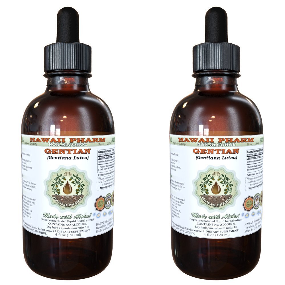 Hawaii Pharm Gentian Alcohol-Free Liquid Extract, Gentian (Gentiana Lutea) Dried Root Glycerite Natural Herbal Supplement 2x4 oz