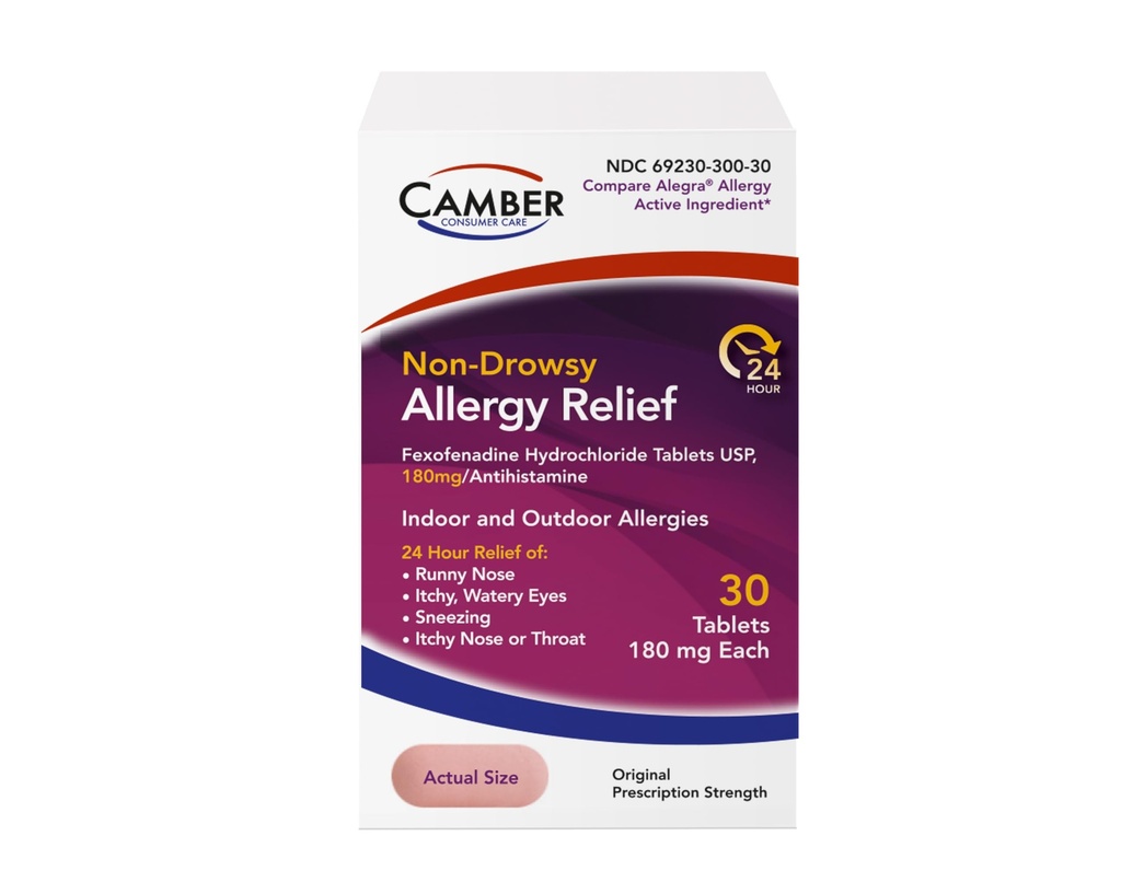 Camber Non-Drowsy Fexofenadine Antihistamine Indoor Outdoor Allergy Relief Tablets (30-ct)