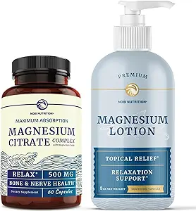 Magnesium Lotion and Magnesium Citrate Supplement | Full Body Magnesium Support for Body and Mind with 8 Fl Oz Topical Magnesium Plus 1 Month Supply Magnesium Complex Pills