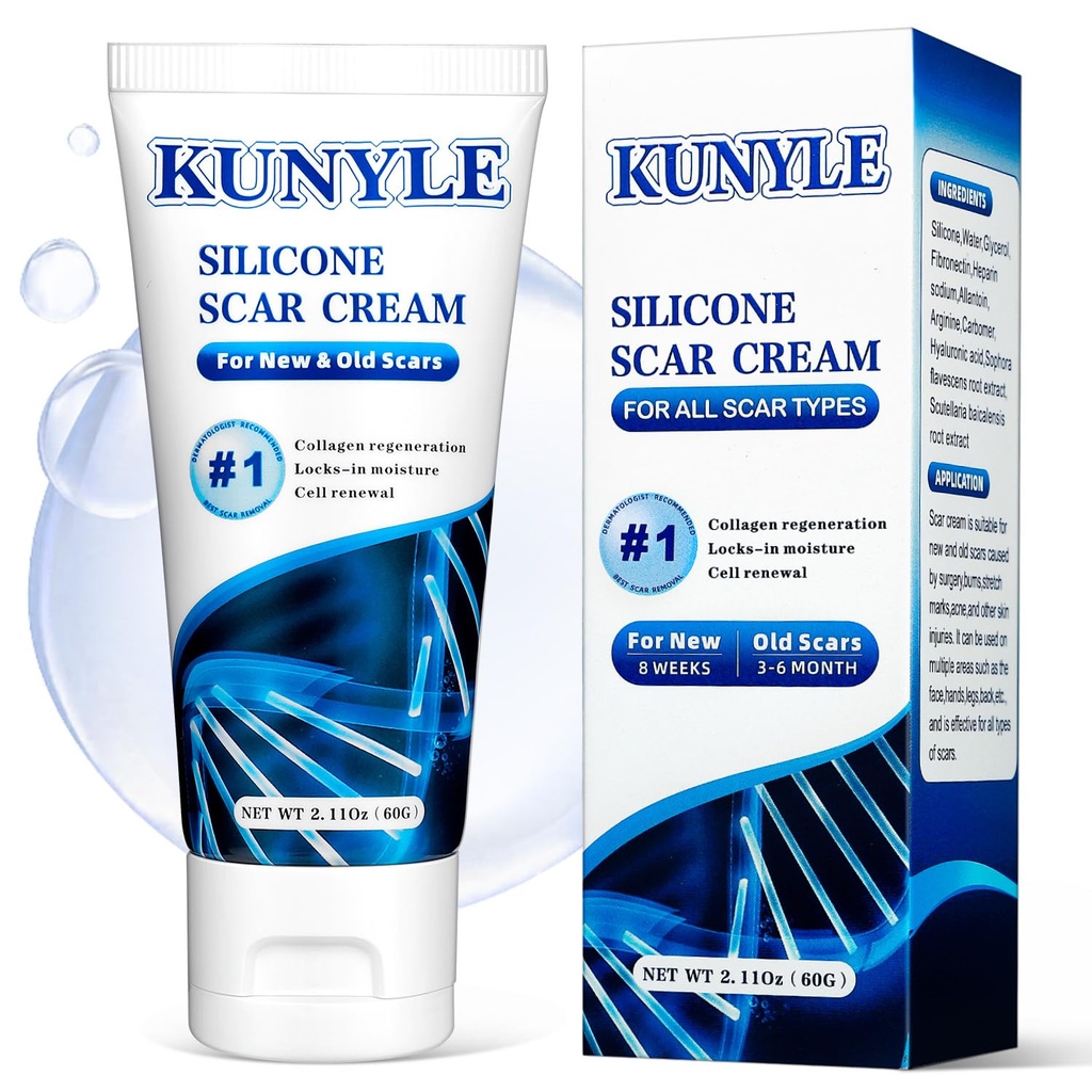 Scar Cream, Silicone Scar Gel, Advanced Scar Removal Cream for Surgical Scars, Stretch Marks Removal, Keloid Bump Removal, Old and New Scars 2.11 Oz (60g)