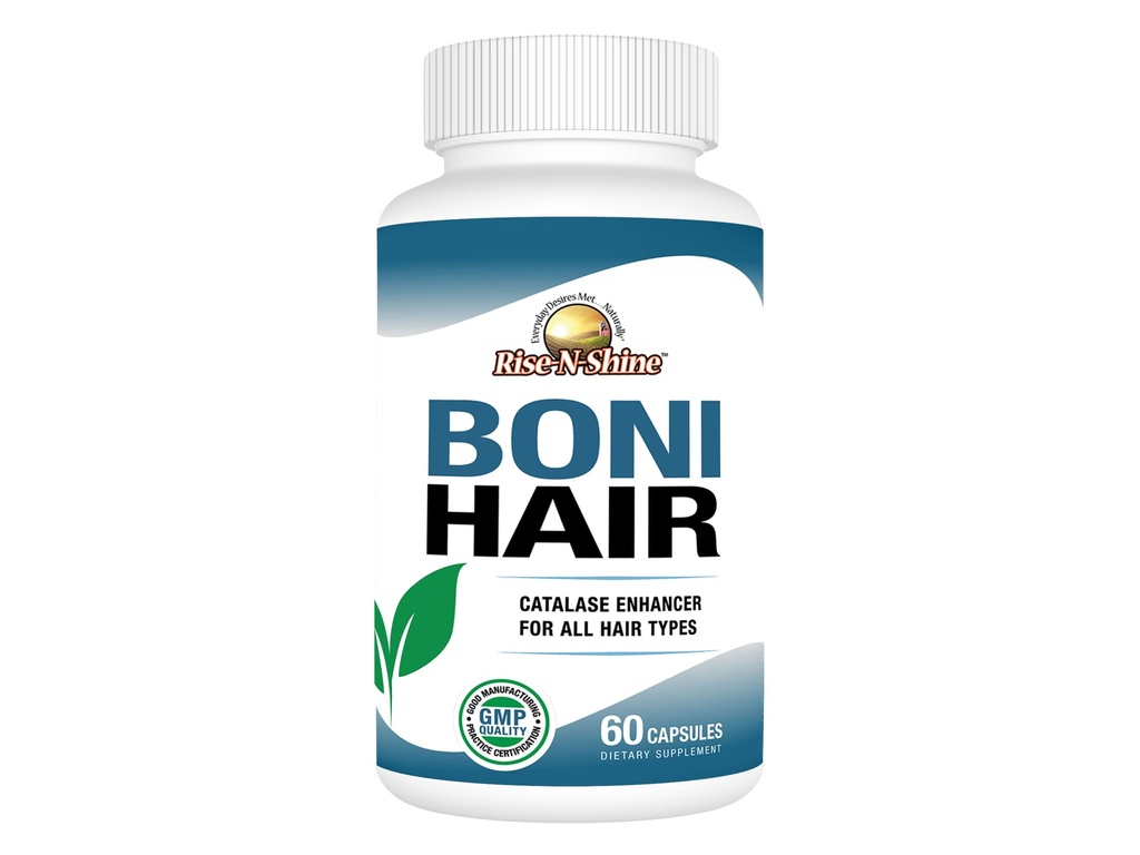 Rise-N-Shine BoniHair Catalase Supplement for Vibrant, Youthful Hair Support - 10,000 IU Catalase with Saw Palmetto, Biotin, Fo-Ti, PABA - 60 Capsules