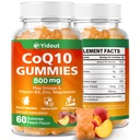 CoQ10 500MG Gummies - Plus Omega-3, Vitamin B3, Zinc, Magnesium - High Absorption Coenzyme Q10 Supplements for Heart Health, Cellular Energy, & Antioxidant Support, Peach Flavor (60 Count(Pack of 1))