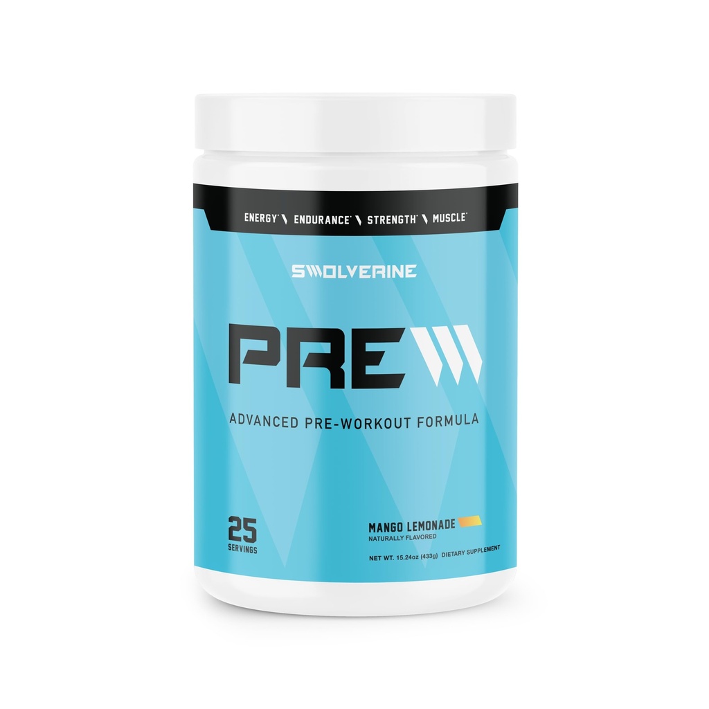 Swolverine PRE | Citrulline Malate, Carnosyn Beta Alanine, Carnitine, Ginseng, Pomegranate, Betaine, Coconut Water Endurance, Energy, Strength, Vegan, Gluten Free, Non-GMO (25 Servings)