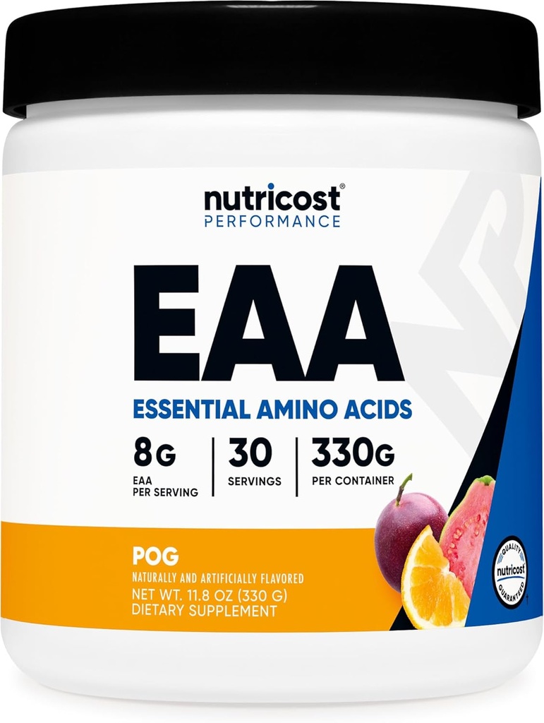 Nutricost EAA Powder 30 Μερίδες - Πάθος Φρούτα, Πορτοκάλι, και Guava (POG) - Απαραίτητα Αμινοξέα - Μη ΓΤΟ, Χωρίς γλουτένη, Φιλικά προς τους χορτοφάγους