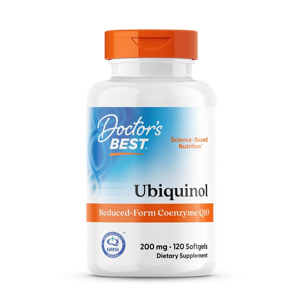 Doctor's Best Kaneka Ubiquinol 200 mg Supplement for Men & Women - Reduced Form CoQ10, Coenzyme Q10 200mg for Antioxidants & Heart Health Support, Non GMO, Gluten Free, Soy Free - 120 Softgels