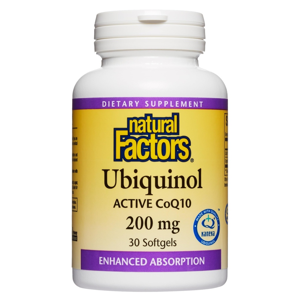 Natural Factors Ubiquinol 200 mg - Supports Heart Health & Natural Vitality - Antioxidant Support Supplement with Superior Absorption - Energy Support with Flaxseed Oil - 30 Softgels (30 Servings)