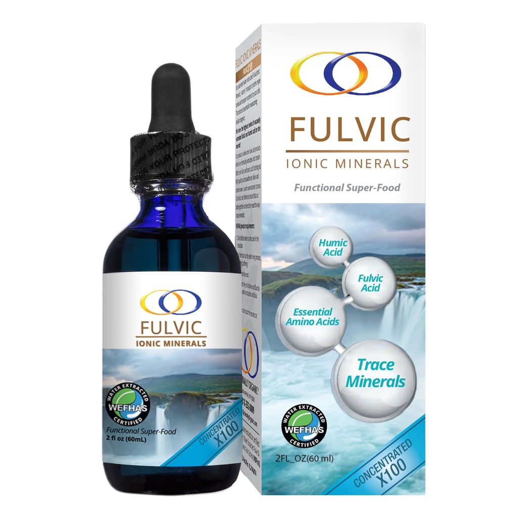 Optimally Organic Water Extracted Fulvic Ionic Minerals X100-2 Month Supply - Patented BioActive Ionic Fulvic Acid - Humic Acid - 77 Trace Minerals - Every Essential Amino Acid - Electrolytes