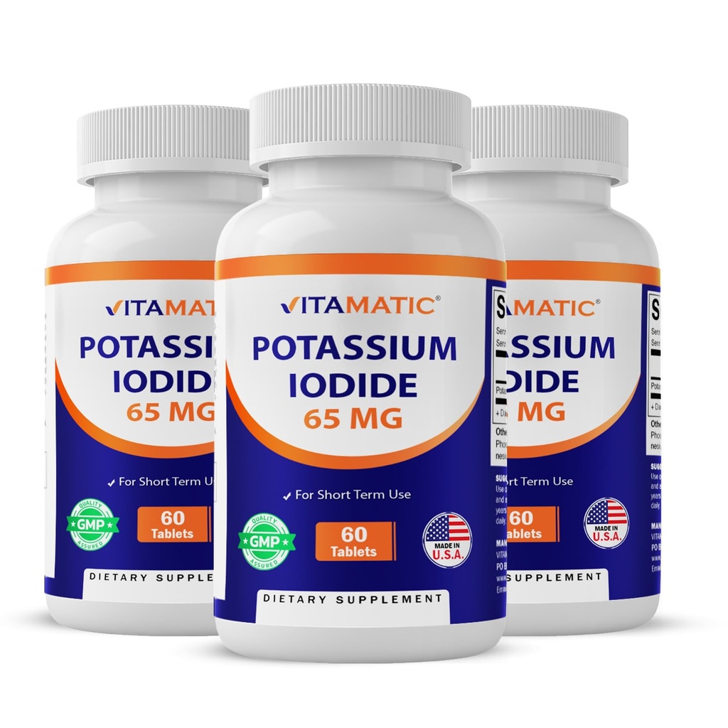Vitamatic Potassium Iodide 65 mg per Serving - 60 Tablets - Thyroid Support - KI Pills (60 Count (Pack of 3))