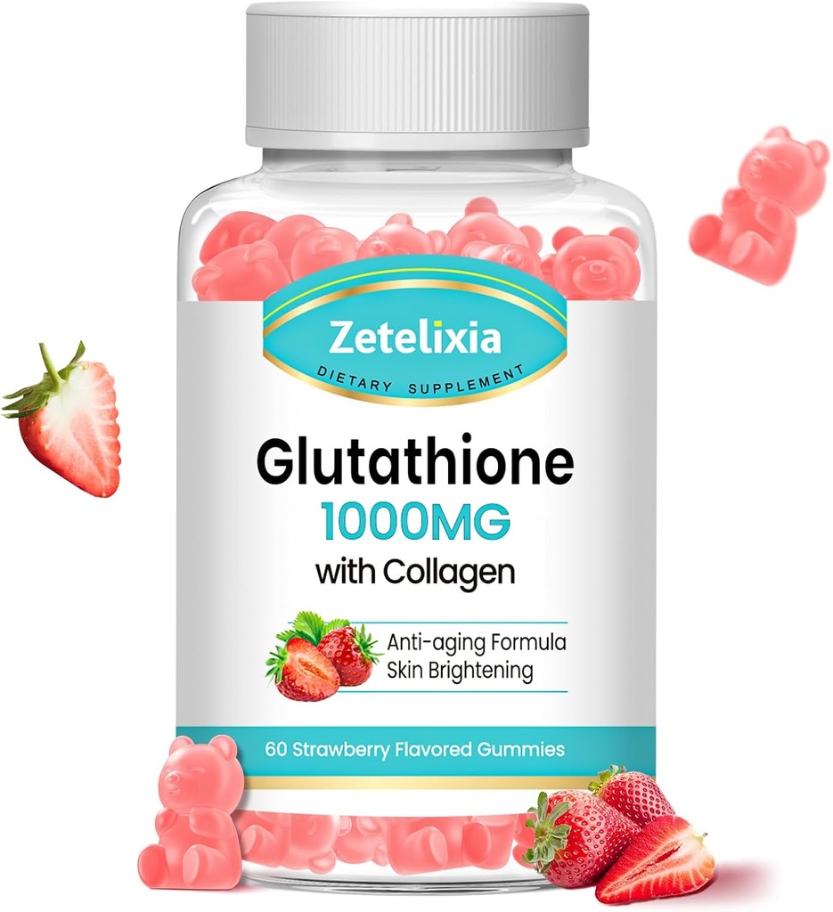 Glutathione Collagen Gummies, Κολλαγόνο Gummies με βιταμίνη C, Glutathione συμπλήρωμα για τις γυναίκες, Καρφιά του δέρματος των μαλλιών μυών & αρθρώσεων, κατά της γήρανσης, Vegan, Χωρίς ζάχαρη, Flavor Φράουλα, 60 Count